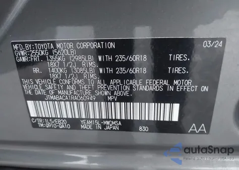 2024 Toyota Bz4X Xle из США, поврежденный, VIN JTMABACA1RA060949